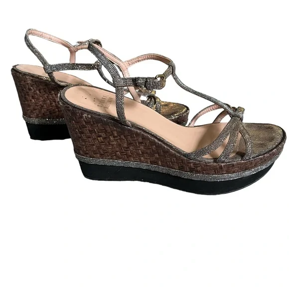 Glam Stuart Weitzman Velocity Pyrite Nocturn Wedge Heels Strappy Platform Sandal - Picture 8 of 11